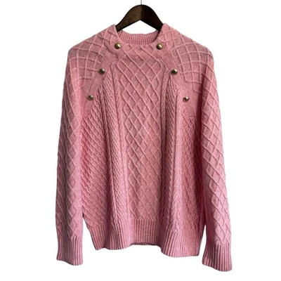 Talbots Jersey Punto Cable Mujer’s XL Rosa Marleado Oro Botones Pescador Preppy Foto 1 de 4