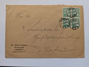Impero tedesco n. 372 blocco di quattro su lettera Amburgo 1925 - Foto 1 di 4
