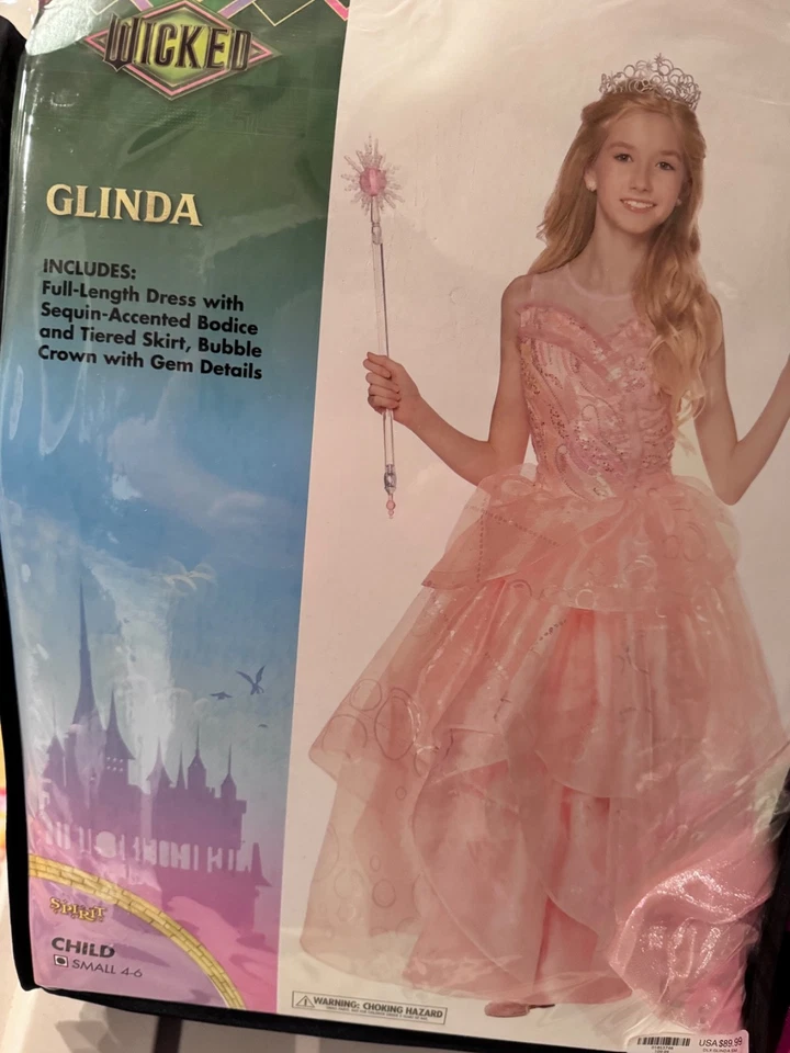 [01853753] Spirit Halloween Wicked Movie Costume 儿童小号 Glinda 服装 — 第 1/1 张图片