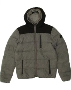 WRANGLER Mens Hooded Padded Jacket UK 38 Medium Grey Colourblock Polyester OZ09 - Picture 1 of 5