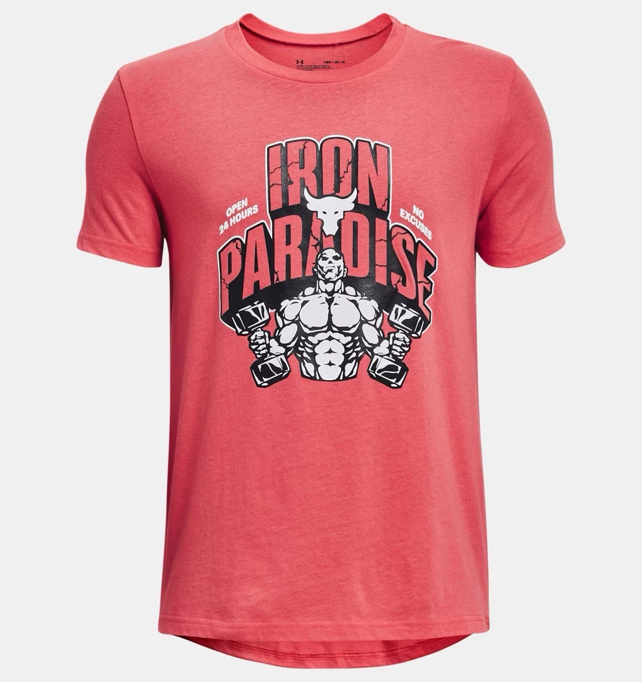 NEW Under Armour Project Rock Iron Paradise Pink Red Youth Boys XL Tee - Image 1 of 1