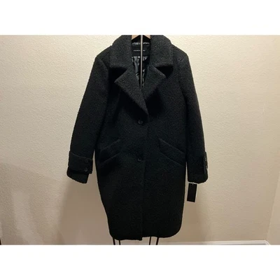ANDREW MARC Black Textured Wool Blend Coat Classic Button Front Oversized Fit - Image 1 of 4
