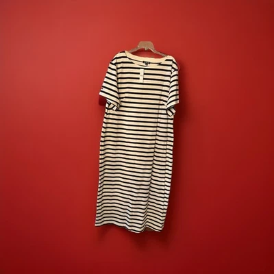 J. Crew Plus Size Black White Striped Midi Shirt Dress Sz 3X - NEW - Image 1 of 4