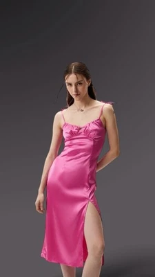 Y2K Milkmaid Babydoll Midi Slip Dress Sz. S Pink Fairy Satin Coquette Whimsigoth - Image 1 of 4