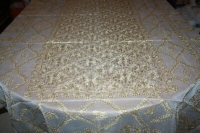 Service de table N°34 nappe 147x250 cm + 12 serviettes voilage blanc or marocain - Photo 1/4