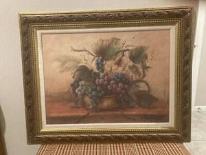 Oil painting Multi-hued grape varieties in a ceramic bowl by Lisa White 40”x30” - Picture 1 of 4