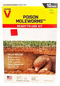 Victor Poison Moleworms Ready-To-Use Kit (10 ct) Kills Moles (2.29 oz) - NEW - Picture 1 of 1