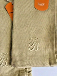 Tommy Bahama Fabric Napkins Set of 4 Khaki Beige Beach Summer Embroidered TB - Picture 1 of 7
