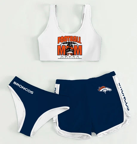 Denver Broncos Women's Bikini 3PCS Crop Top With Shorts Athletic Swimsuits Gift Cover