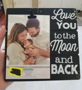 "Love You To The Moon And Back" Rustic Tuscan Farmhouse Frame Memories Wood Clip - Picture 1 of 2