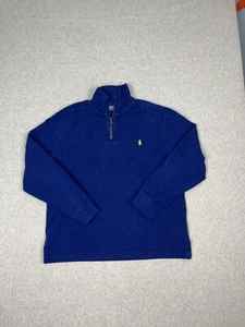 Polo Ralph Lauren maglione uomo L blu 1/4 zip finto collo giallo pony preppy - Foto 1 di 7