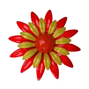 Broche prendedor vintage metal esmalte naranja amarillo grande 3,5" flor margarita años 60 - Imagen 1 de 4