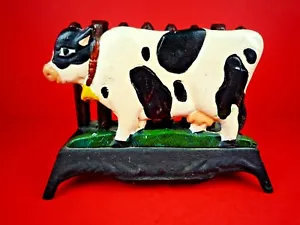 VINTAGE COUNTRY FRAMHOUSE CAST IRON COW NAPKIN HOLDER - Picture 1 of 7
