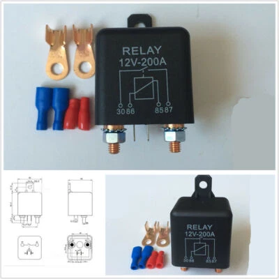 Car 12V 200A Battery Starter Switch High Power Relays+2 Pin Footprint+2 Terminal — 第 1/4 张图片