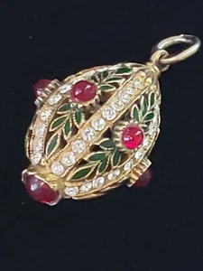 Vintage Russian Sterling Silver Enamel Egg Pendant Charm Marked Gold Gilt - Picture 1 of 10
