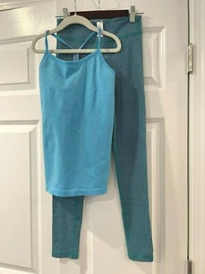 Girls Lululemon Ivivva blue leggins and tank top 10 set - Picture 1 of 4