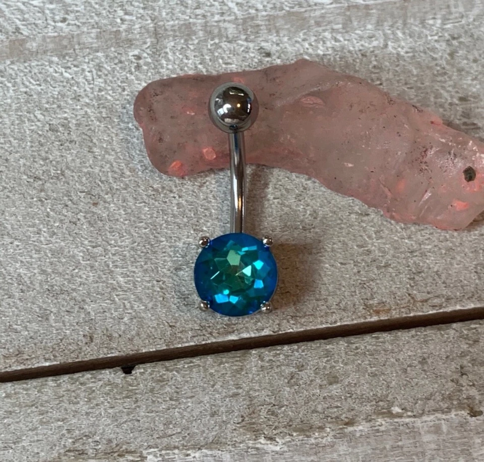 Anillo ombligo AB gema azul no colgante calibre 14 acero quirúrgico nuevo anillo ombligo Foto 1 de 1