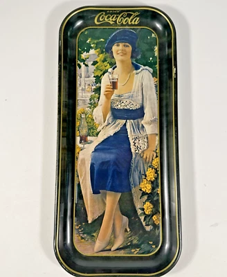 Vintage "Coca-Cola" 1973 Tray Lady in Blue Dress Reproduction of 1921 Ad Art - Image 1 of 4