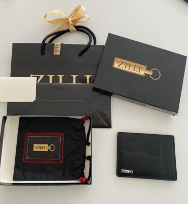 Cartera de cuero negra Zilli 100 % auténtica forrada de seda soporte de identificación nueva con etiquetas Foto 1 de 4