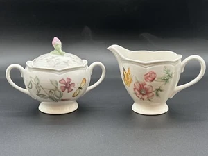 Lenox Butterfly Meadow Creamer and Lidded Sugar Louise Le Luyer Floral - Picture 1 of 12