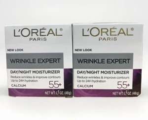 2 hidratantes faciales antienvejecimiento día/noche L'Oreal Wrinkle Expert 55+ caja de 1,7 oz - Imagen 1 de 6