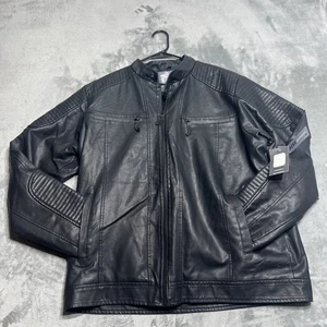 Bleu Grandeur Men's Faux Leather Black Gray Biker Bomber Jacket Size M NWT - Picture 1 of 15