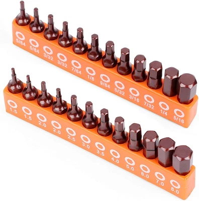 24-Piece Hex Head Allen Wrench Drill Bit Set, Metric and SAE S2 Steel Hex Bits S - Image 1 of 4