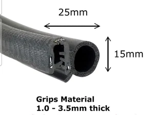 Car Door Seal Rubber Universal EDGE TRIM 25mm x 15mm - fits 1mm - 3.5mm (Metre) - Picture 1 of 2