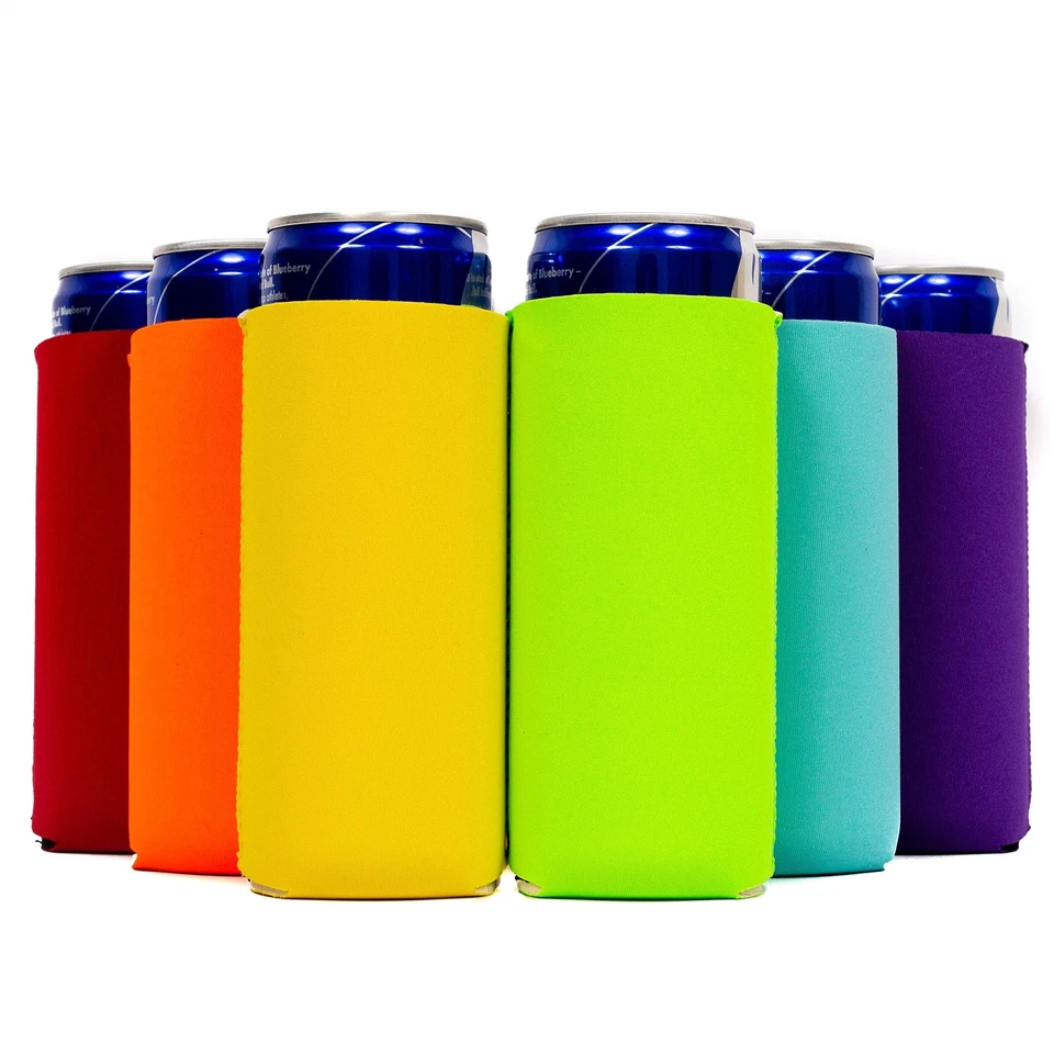 Thermocoolers - 6 Multi Color Slim Can Cooler Sleeves Beer Blank SKINNY 12 Oz