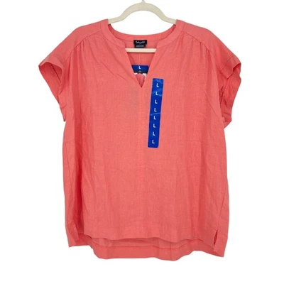 Splendid Cap Sleeve Linen-Blend Coral Pink Blouse Size Large NWT - Image 1 of 4