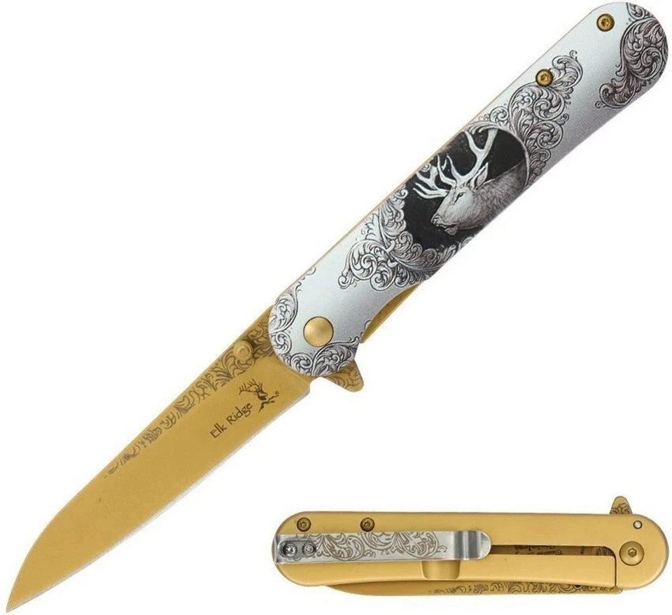 Elk Ridge Folding Knife 3Cr13MoV Steel Blade Stainless Handle - ER-A2007EK - Image 1 of 1