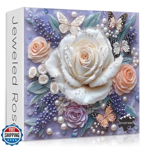 Flower Puzzles for Adults 1000 Pieces, Beautiful Rose Butterfly Puzzle, Diamo - Picture 1 of 5