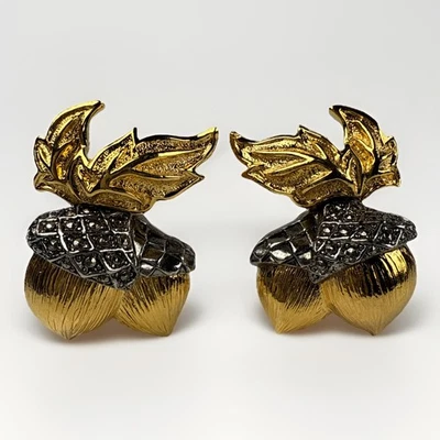 Pendientes Clip Hojas Roble Bellota Marcasita Elegante Avon Años 90 De Colección Foto 1 de 4