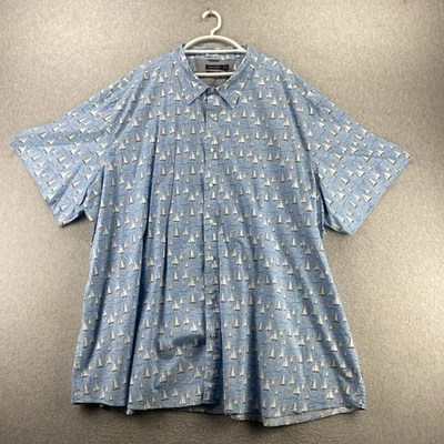 Nautica 6XL Blue Sailboat Print Short Sleeve Button Front Stretch Cotton Shirt - Image 1 of 4