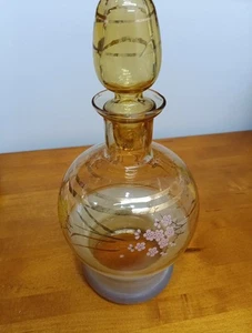 Vintage Decanter With Floral And Frosted Glass Gold amber - Picture 1 of 7