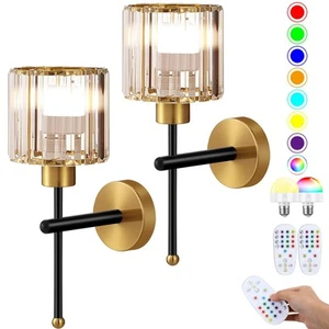 2 Set Modern Battery Operated Glass Crystal Wall Sconces Wireless Rechargeabl... - Picture 1 of 6