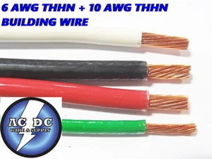 150' EA THHN THWN 6 AWG GAUGE BLACK WHITE RED COPPER WIRE + 150 10 AWG GREEN - Picture 1 of 1