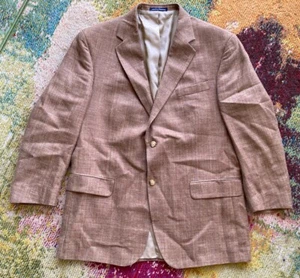 Lands End Mens Blazer Size 44R Linen Silk Wool Blend Brown Jacket Sport Coat - Picture 1 of 13