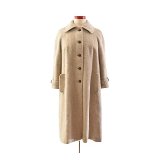 70s Vintage Oatmeal Beige Hairy Long Coat L Gusseted A Line Coats For Women - Picture 1 of 6