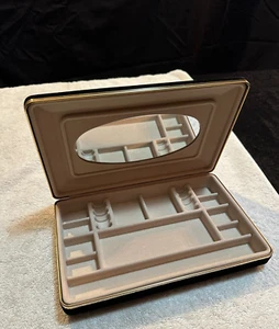 Hinged Black Velvet Jewelry Case Box w Mirror ~ Great for Travel - Picture 1 of 4