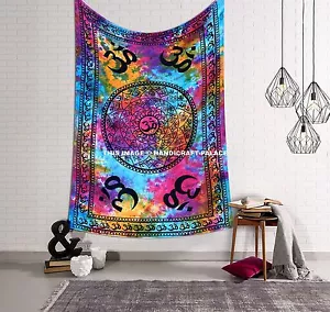 OM Aum Wall Hanging Hand Tie Dye Twin Bedspead Hippie Indian Bohemian Tapestry - Picture 1 of 3