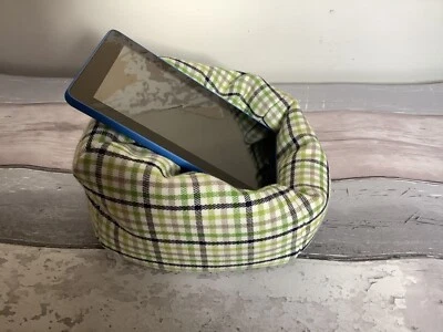 Green Check iPad Mini  Kindle Tablet Nook Desktop cushion Beanbag stand holder - Image 1 of 4