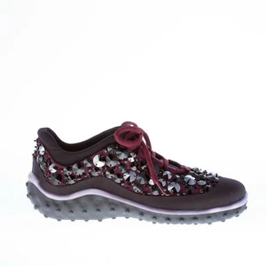 MIU MIU chaussures femme Black and bordeaux satin and nylon sneaker swarovsky - Bild 1 von 9