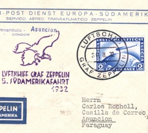 GERMANY Cover 2m ZEPPELIN Air 1932 *5.SUDAMERIKAFAHRT* Eagle PARAGUAY MA2119 - Picture 1 of 10