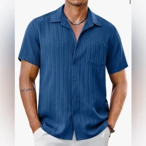 NEW COOFANDY Men's Short Sleeve Button Down ShirtTextured Beach Shirt Pocket S - Imagen 1 de 5