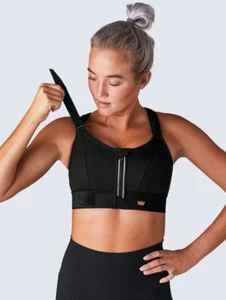 SHEFIT BRA "Black" 1 Luxe High Impact Workout Bra Front Zip Adjustable Straps - Picture 1 of 14