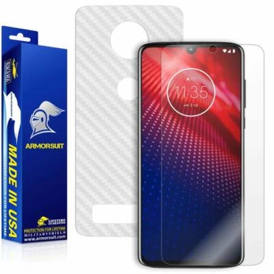 ArmorSuit Motorola Moto Z4 Screen Protector + White Carbon Fiber Skin Film USA - Image 1 of 4
