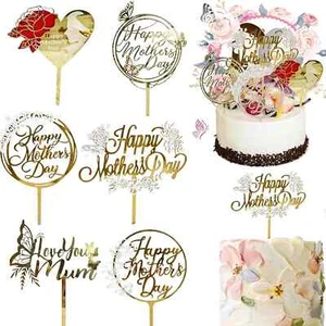 Happy Mother’S Day Cake Topper Party Gold Glitter Cupcake Acrylic Decorative Par - Picture 1 of 4