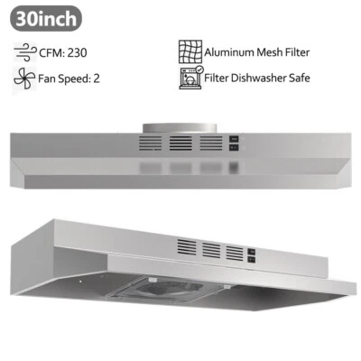30" Under Cabinet Range Hood Vent Kitchen Cooking Fan 230CFM LED Stainless Steel - Image 1 of 4