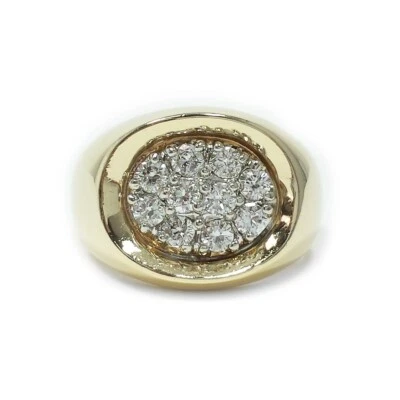 Men Diamond Signet Oval Ring Round Cut Cluster 0.80ctw 14k Yellow Gold Size 7.5 - Image 1 of 4